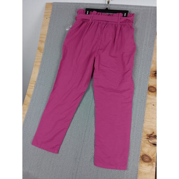 Lauren Conrad Paperbag Pants Womens Large Hot Pink Belted High Waist Lyocell - Picture 8 of 15